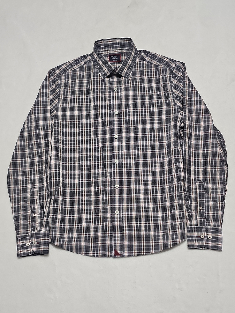 UNTUCKit Men's Navy, White and Gray Plaid Dress Shirt